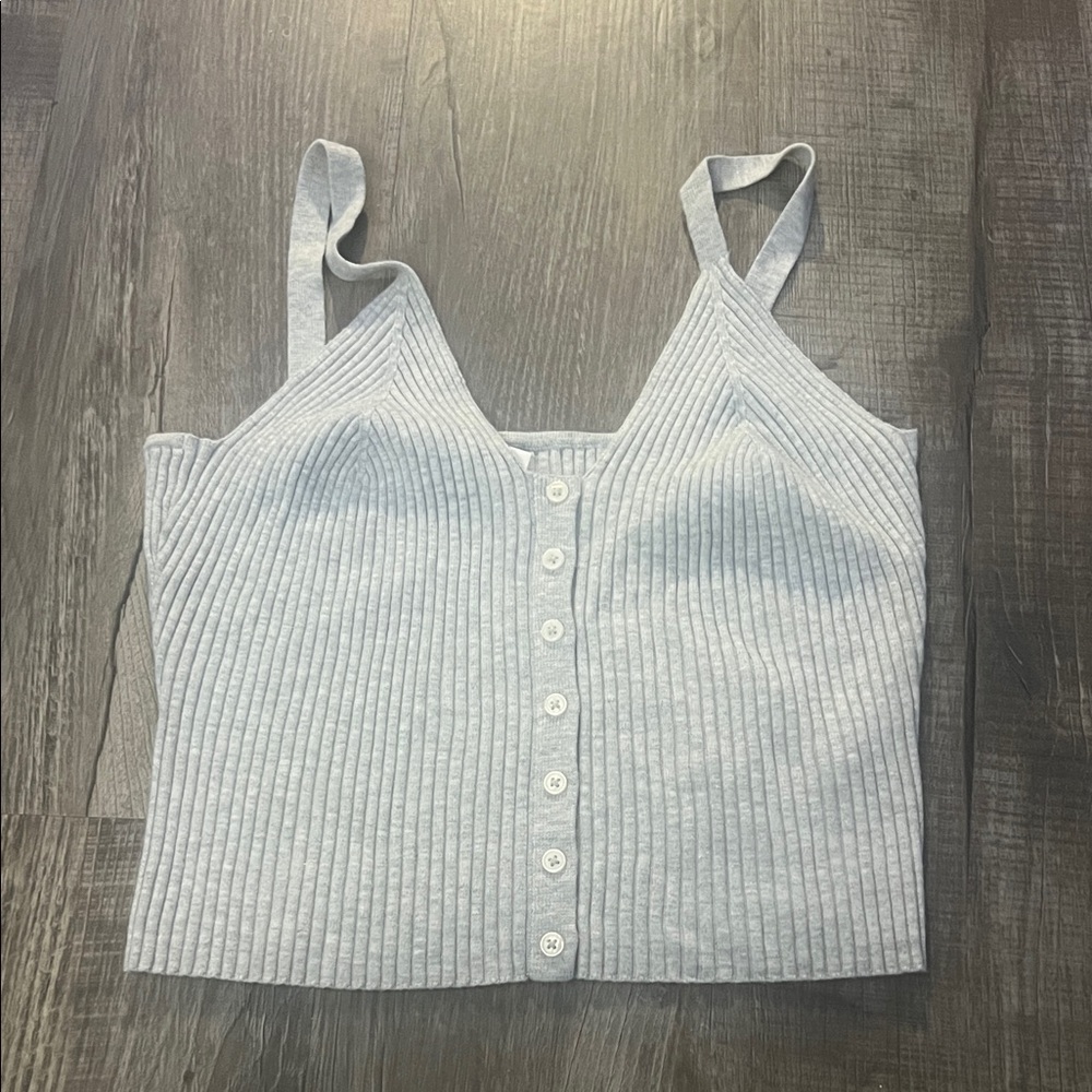 Aerie Heather Gray Ribbed Button-Up Crop Top